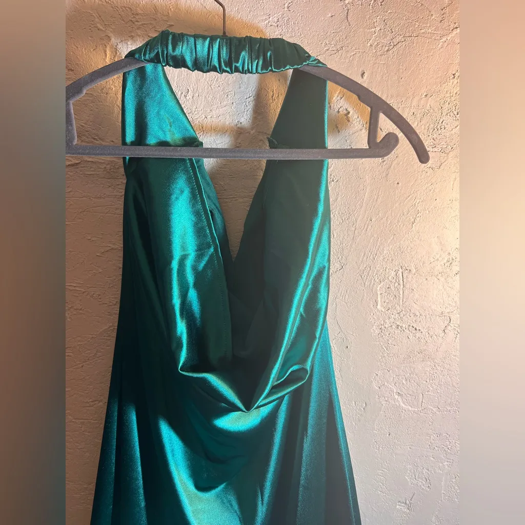 Emerald Green Teal Halter Dress evening prom wedding draped front back stretch M Size M - Image 7
