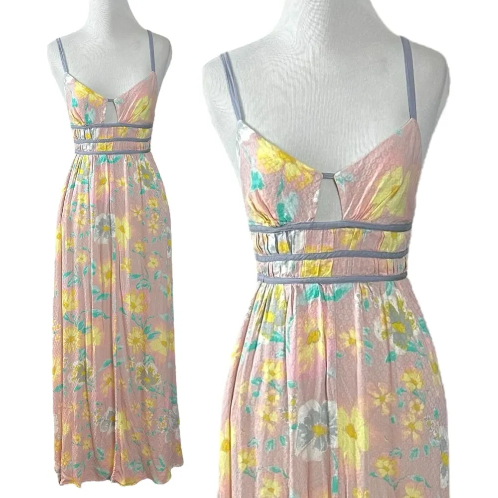 Free People Wisteria Maxi Dress Light Combo Size Small Summer Pastel Retro 70s - Image 6