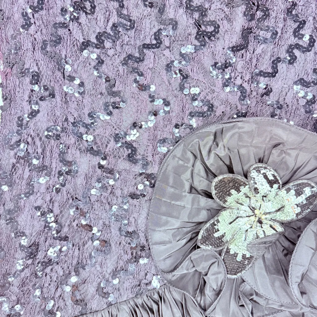 Vintage Lillie Rubin black sequin beaded floral ruffle long sleeve formal dress - Image 6