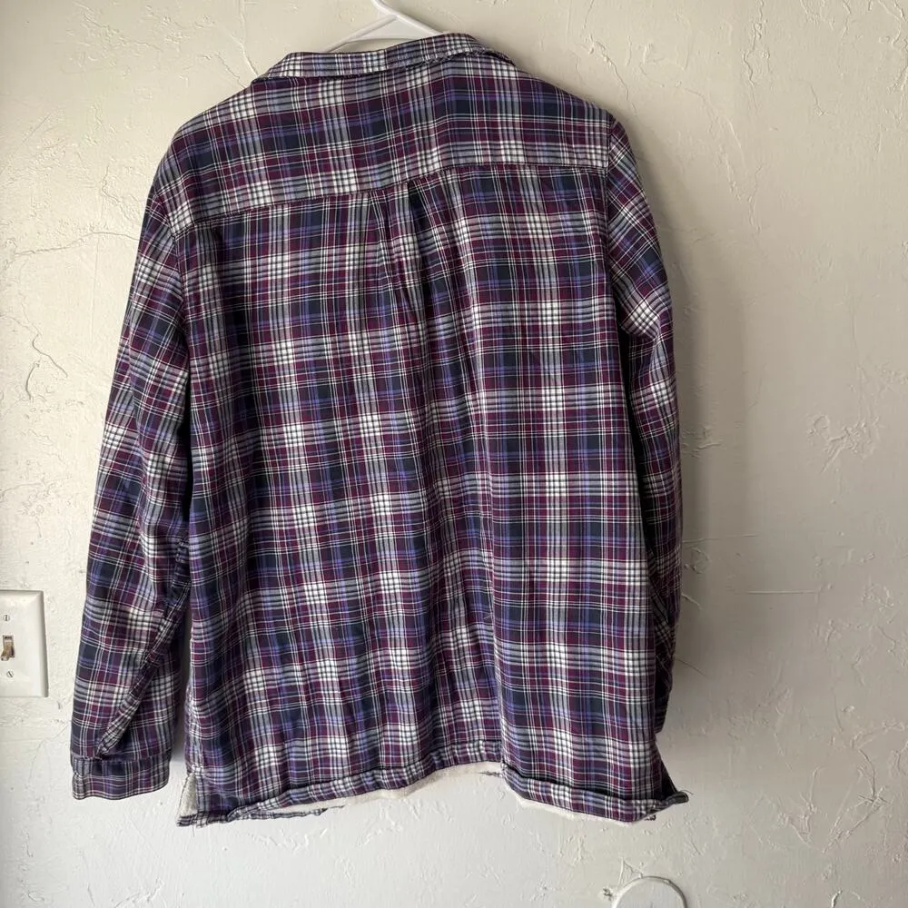 L.L. Bean Womens Size Medium Purple Plaid Fleece Lined Button Up Shacket Sweater - Image 5