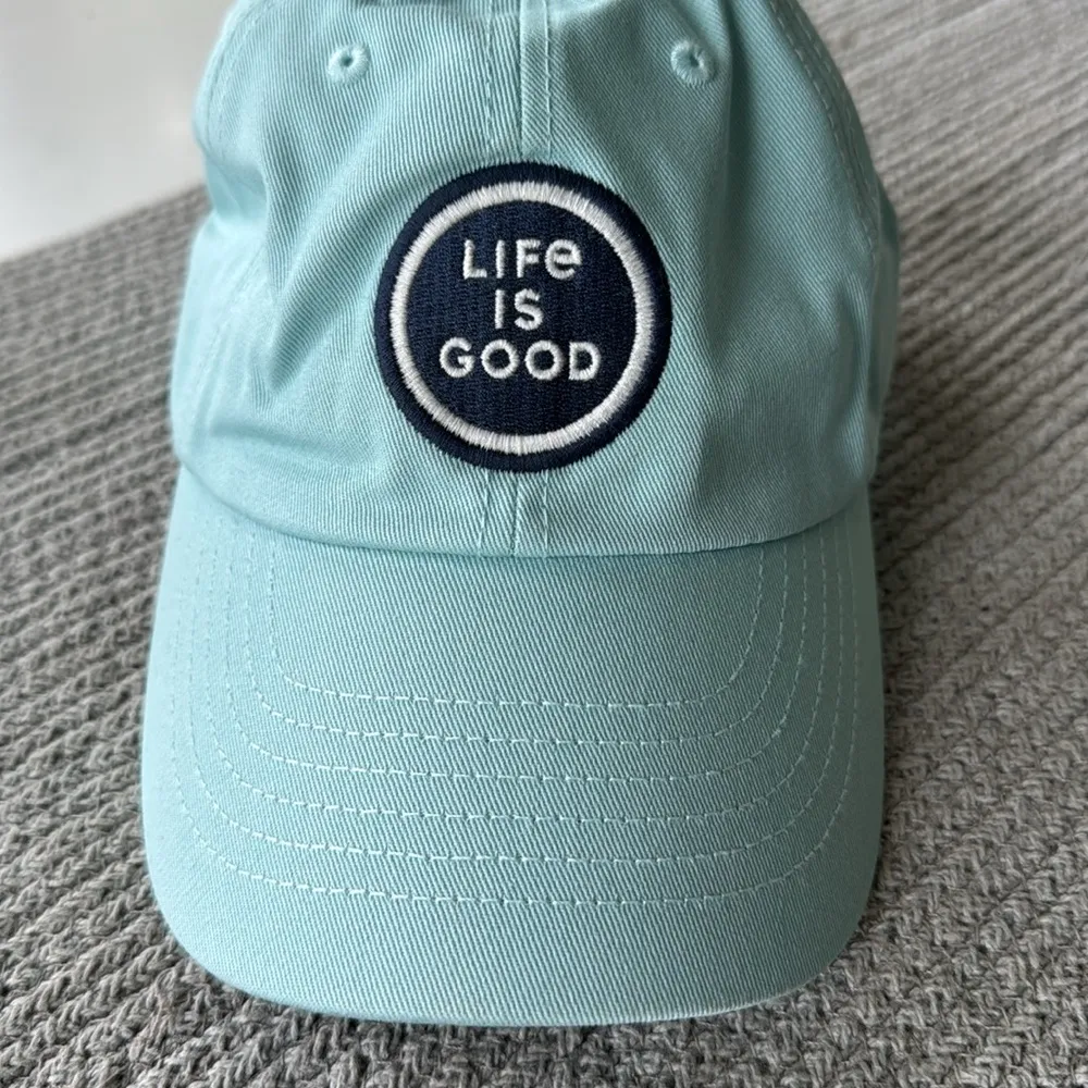 Life is Good Teal Aqua Navy Blue Patch Logo Cotton Baseball Hat Cap - Image 2