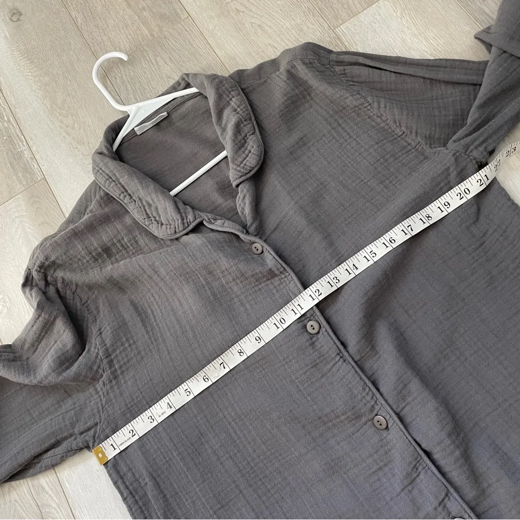 Parachute Pajama Shirt cotton gauze button up unisex Gray (medium) loungewear - Image 3