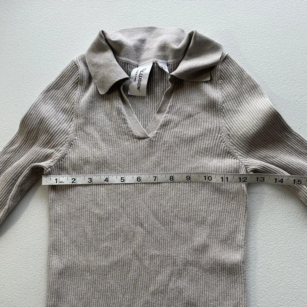 Collusion Mini Dress Ribbed Fitted Long Sleeves Juniors Sz 4 Knit Brownish Gray - Image 5