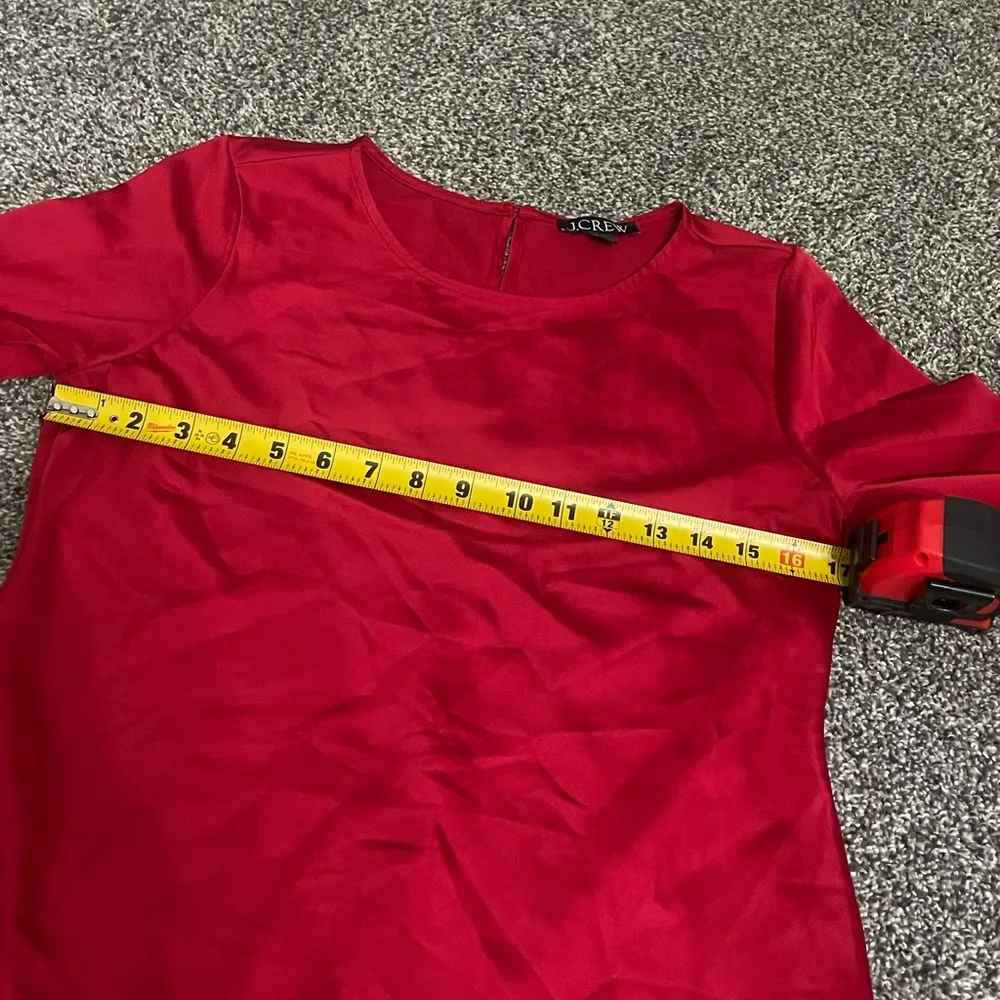 Red Shift Dress Ruffle Long Sleeve Crew Neck Satin dress 4 - Image 9