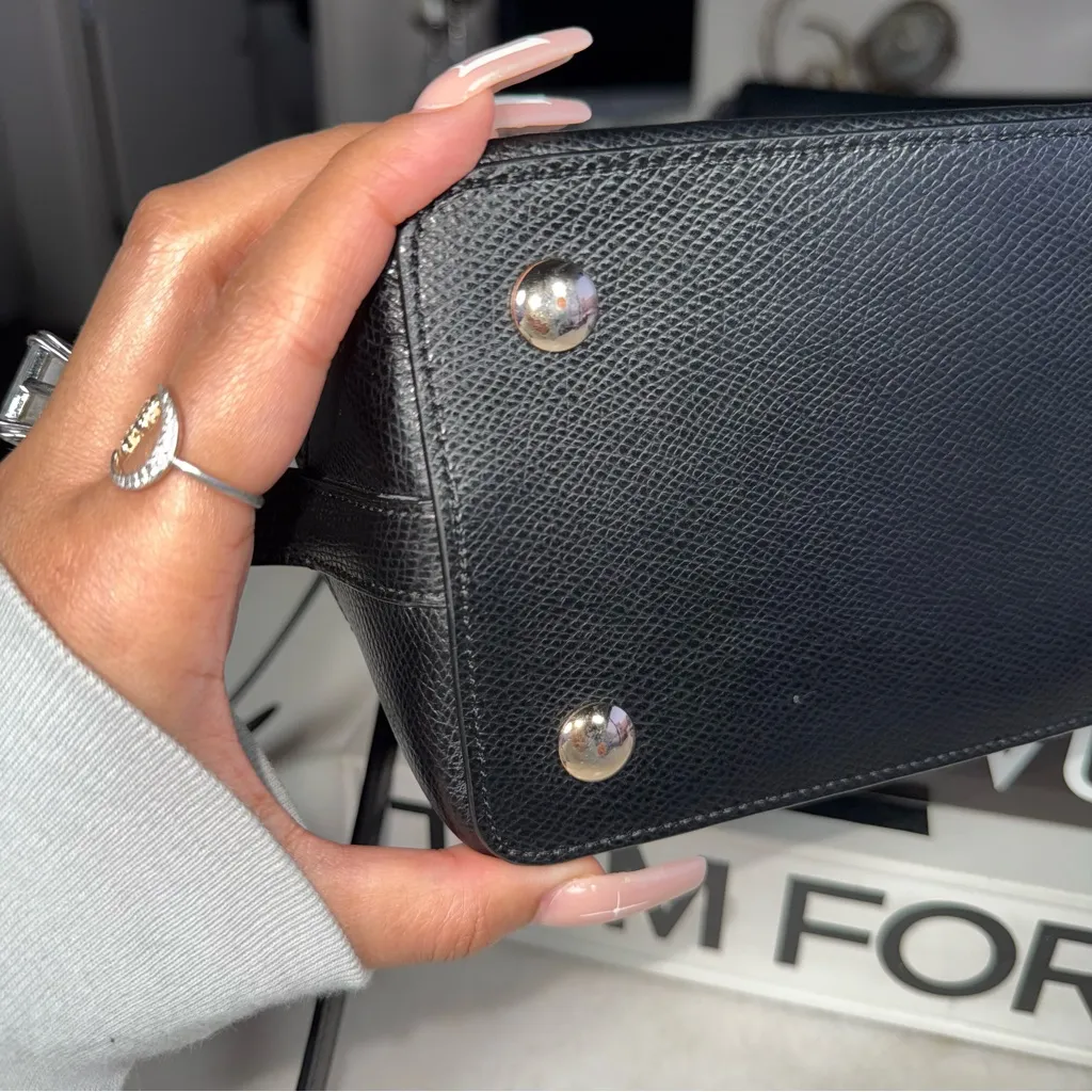 Coach Sierra Black Crossgrain Pebbled Leather Dome Satchel Crossbody Bag Womens - Image 9