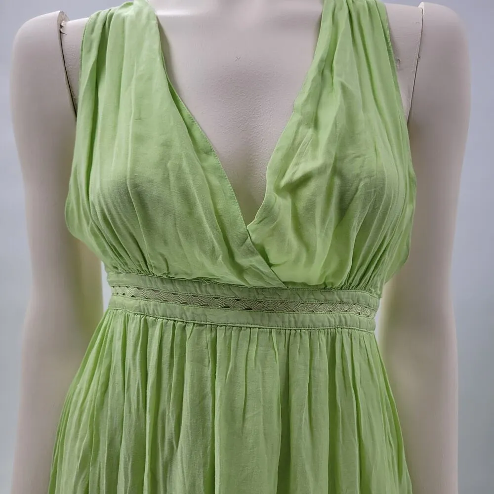 Scotch & Soda Tiered Maxi Dress Womens M Green Deep V Neck Cross Back - Image 5
