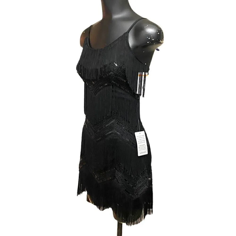 NEW LuLus Shake It Off Fringe Sequins Black Minidress - Image 4