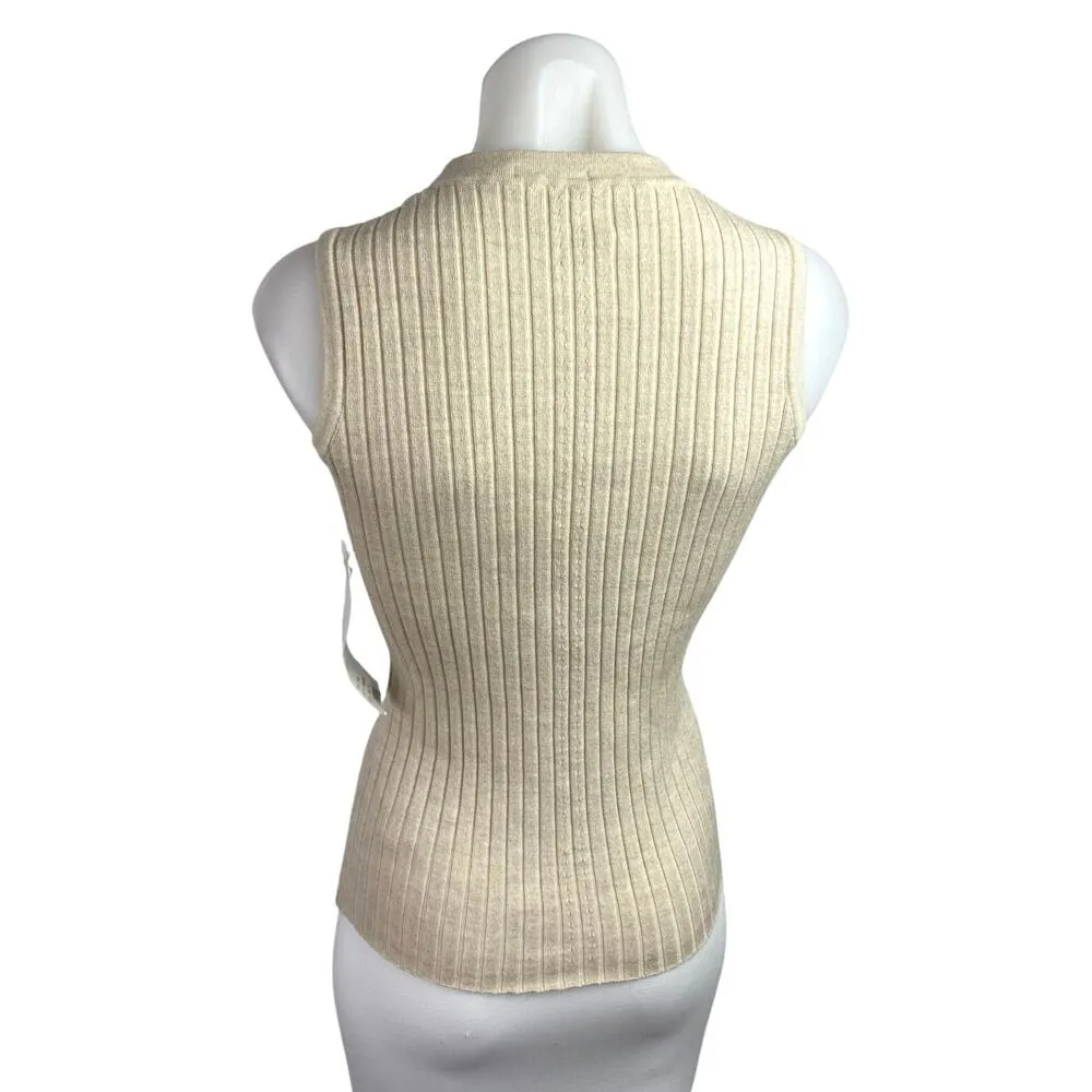 NEW Argent 100% Wool Cream Beige Rib Knit Sleeveless Sweater Tank Top Size S - Image 2