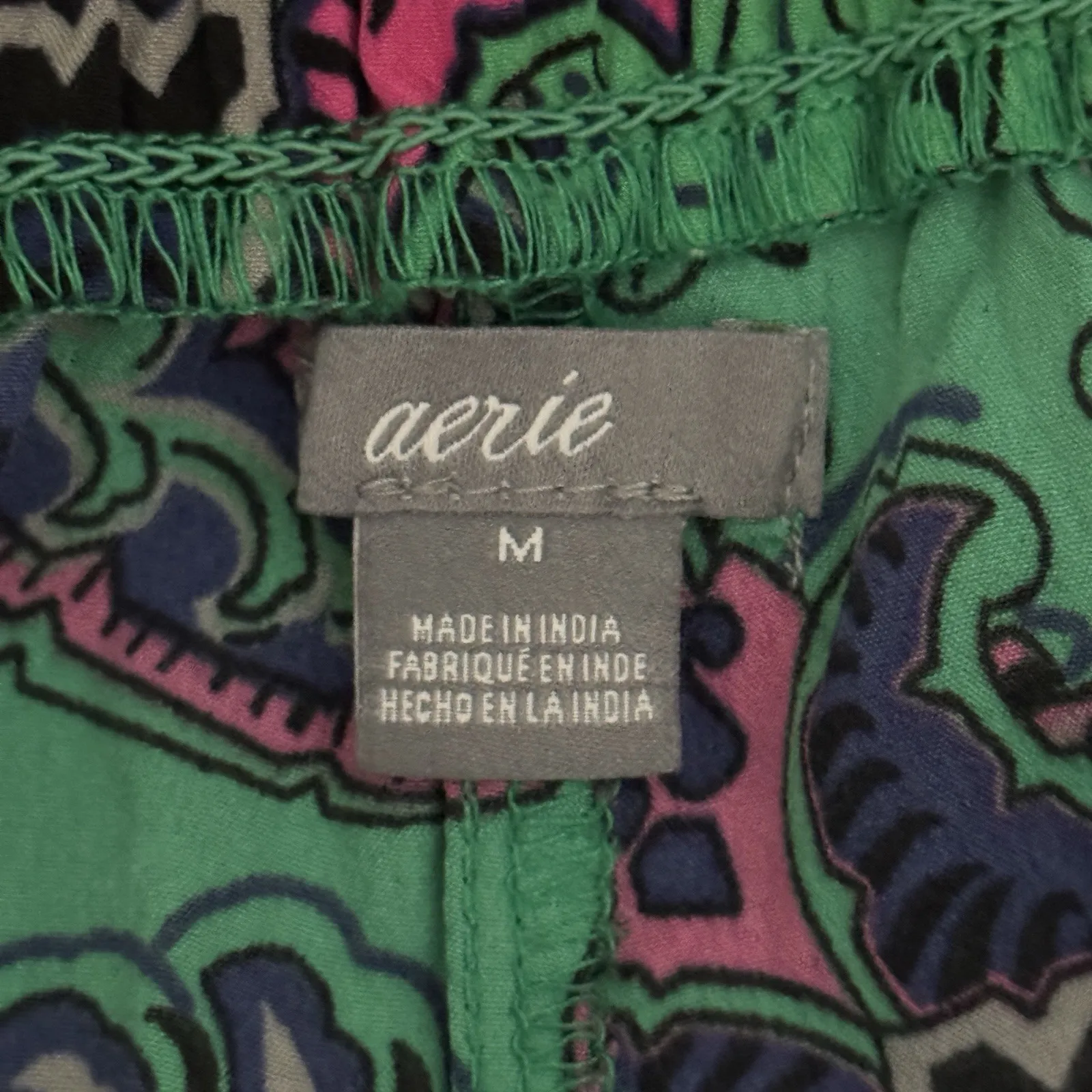 Aerie Pants Womens Medium Green Pink Paisley Satin Jogger Casual Preppy Colorful - Image 10