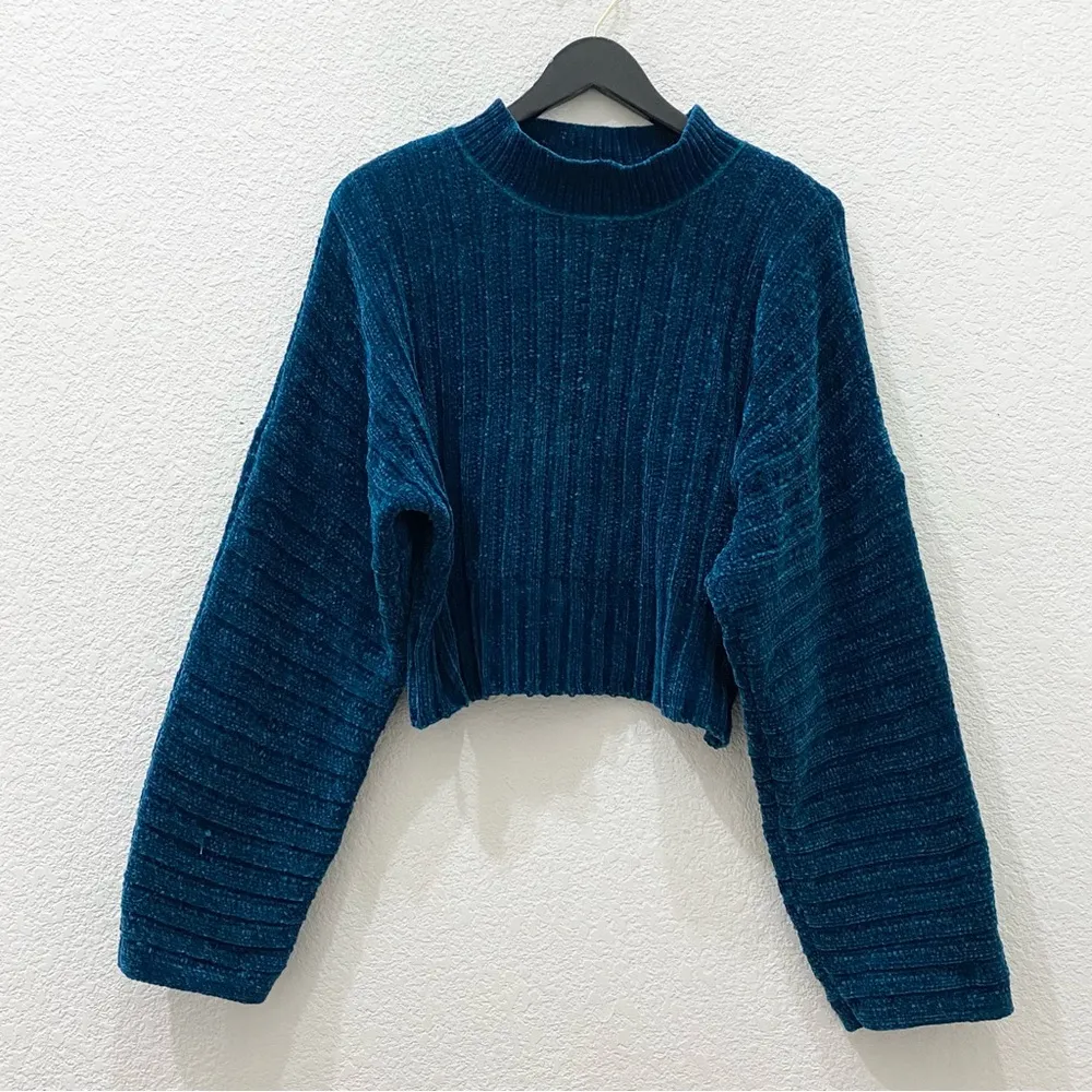 AE American Eagle Teal Ribbed Super Soft Chenille Mock Neck Pullover Sweater M - Image 3