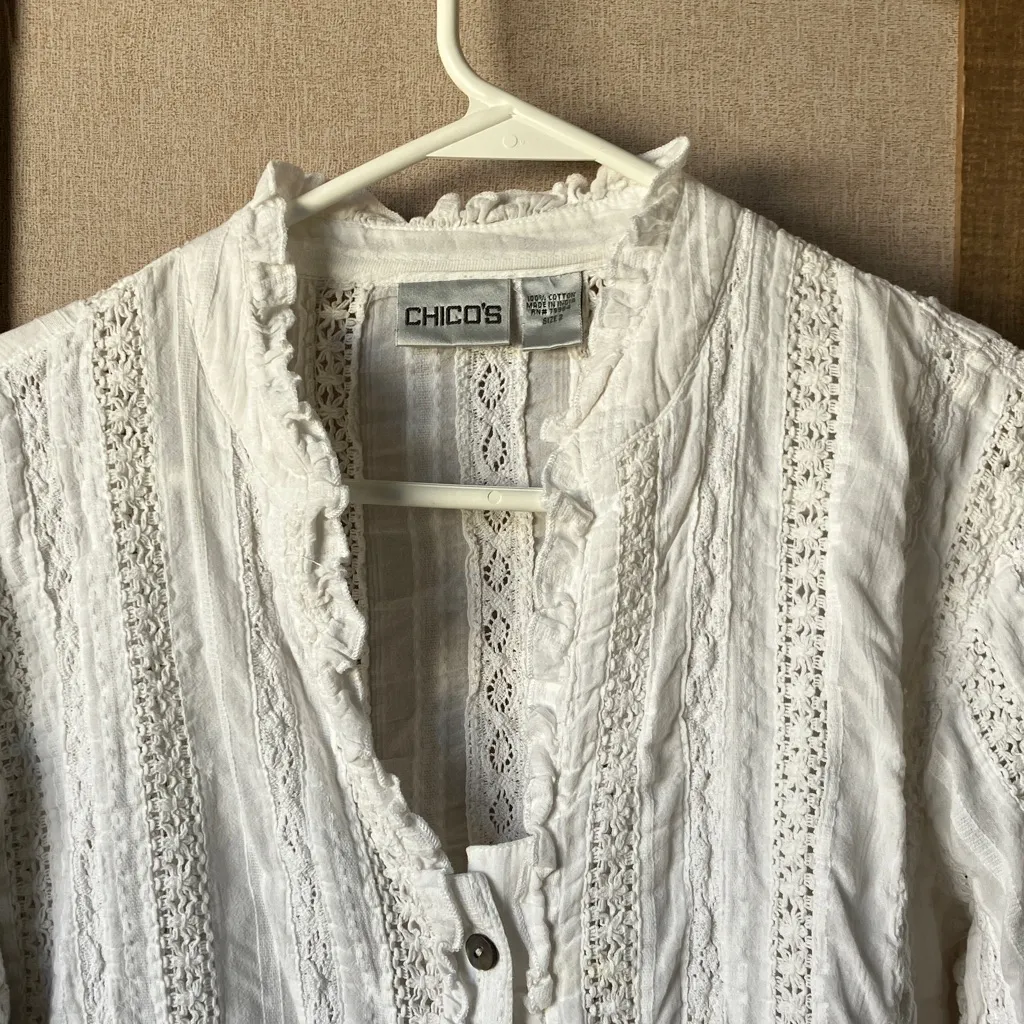 Chico's Lace Accent Blouse 2 large - Image 3