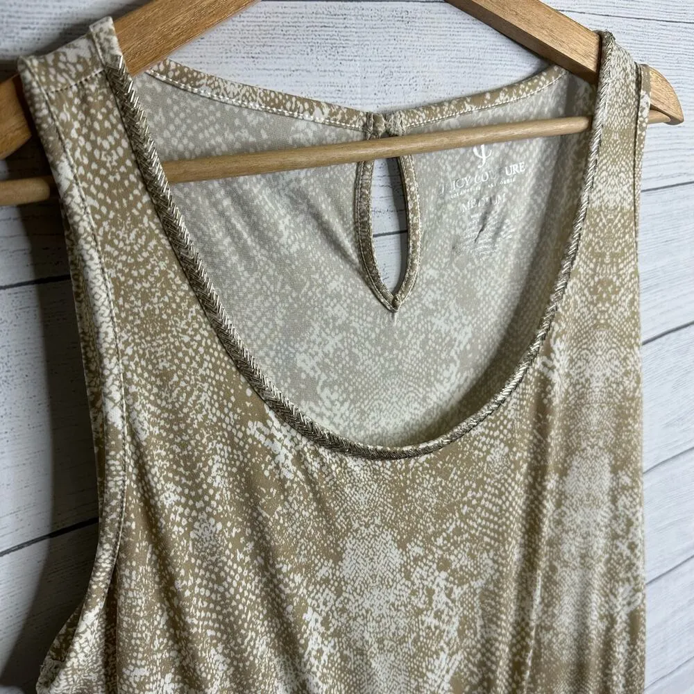 Juicy Couture Womens size Medium Animal Snake Print Jumpsuit Wide Leg Beige - Image 4