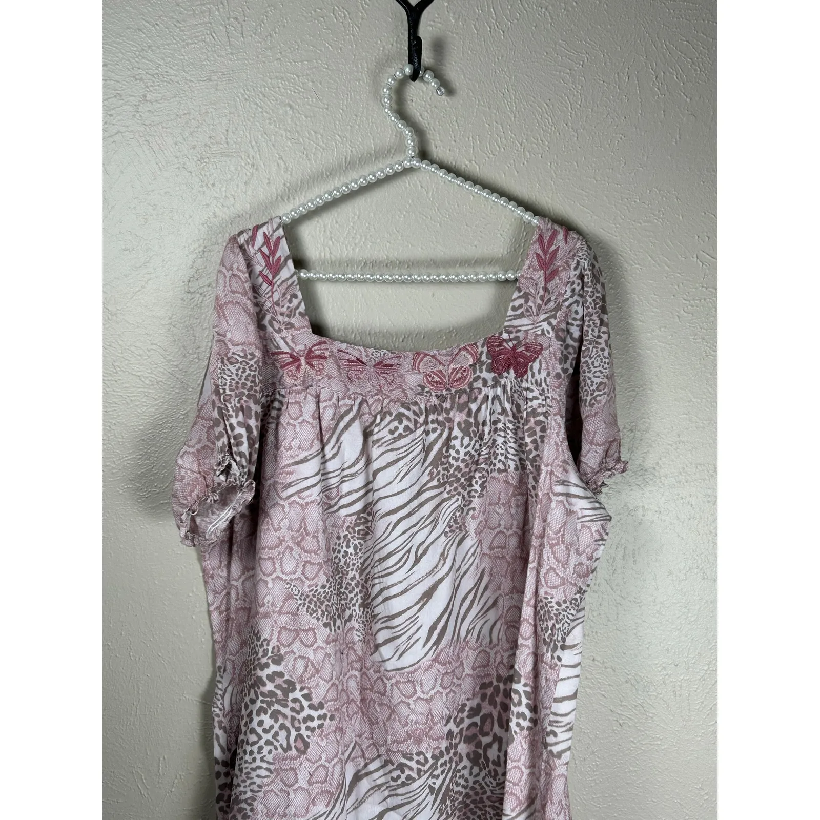Johnny Was Jayla Square Neck Park Dress Size XL Pink Animal Print Embroidered - Image 10