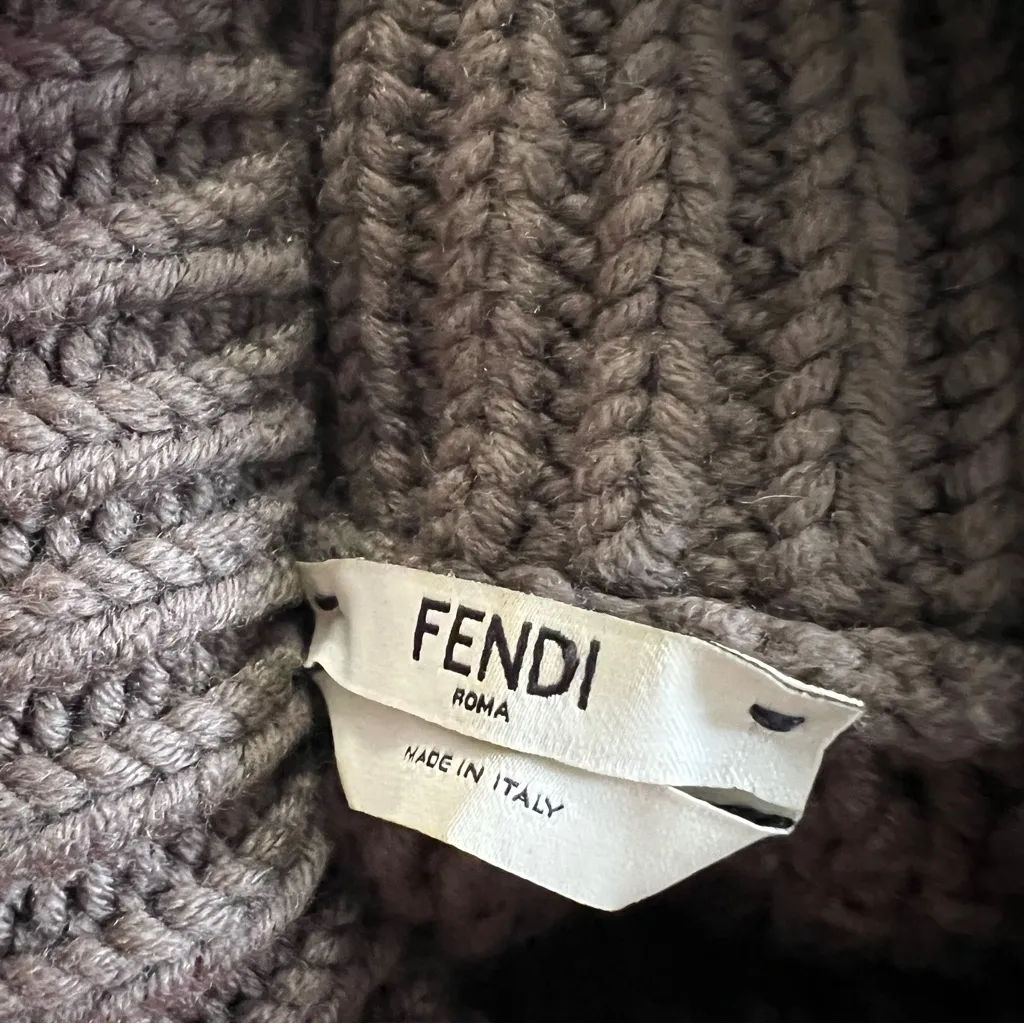 Fendi Brown Wool Chevron Knit Cropped Turtleneck Sweater Size 4 - Image 7