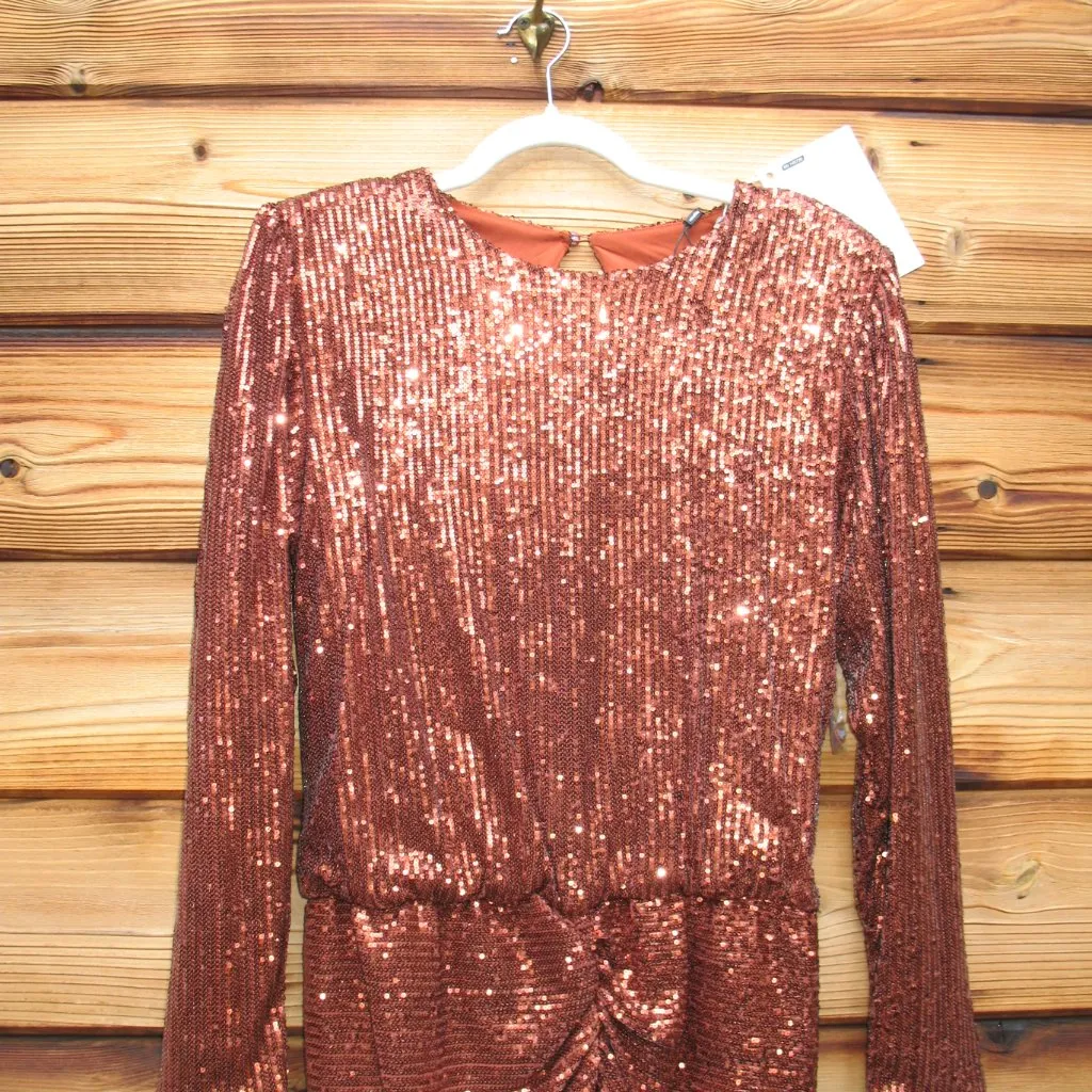 Retrofete Size L Sequin Long Sleeve Mini Dress Brown Size L - Image 6