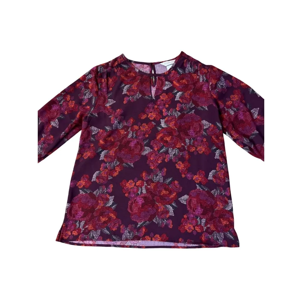 Christopher & Banks Women’s Blouse S Burgundy Floral Long Sleeve NEW - Image 4