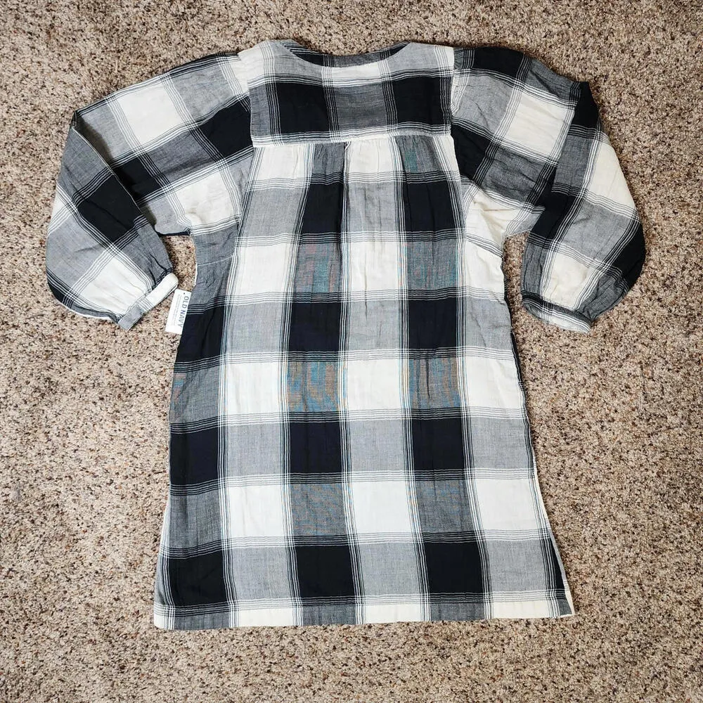 Old Navy Buffalo Plaid Pullover Shirt Dress Womens Size Large Black White Pocket - Image 2