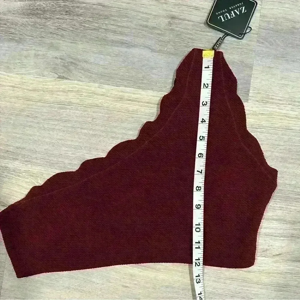 NWT Zaful Women’s Maroon One Shoulder Scalloped Swim Top Removable Pads Size 6 - Image 6
