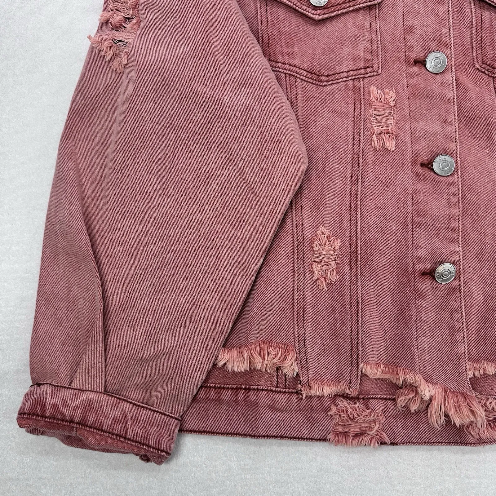 Pol Dusty Pink Distressed Denim Jacket Size Large - Image 5