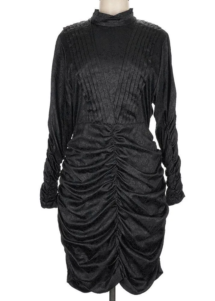 e Ariana Onyx Mini Dress Ruched Accordion Pleats Jacquard size 10 - Image 3