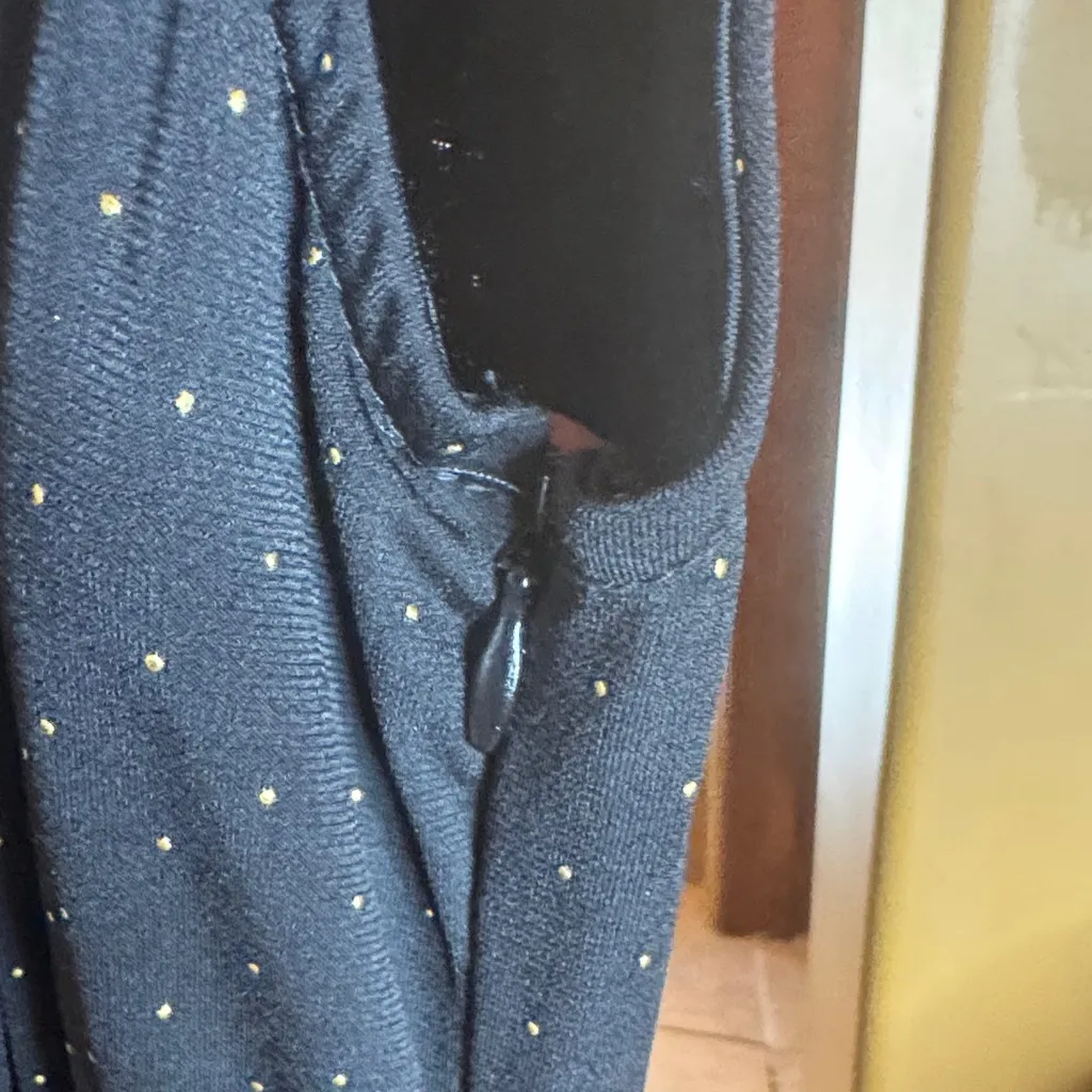 Beige by eci Black and Gold Polka Dot Wide Leg Jumpsuit w/ Gold Belt Size 10 - Image 9