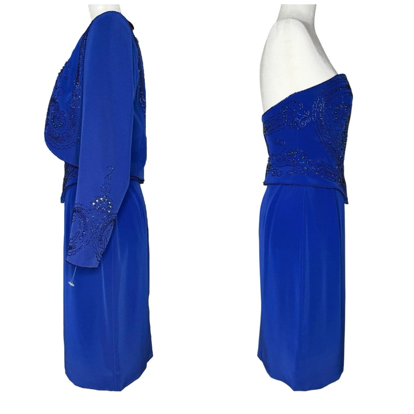 NWT Vintage 80s Oleg Cassini Black Tie 6 Skirt Corset Jacket Beaded Eveningwear‎ - Image 4