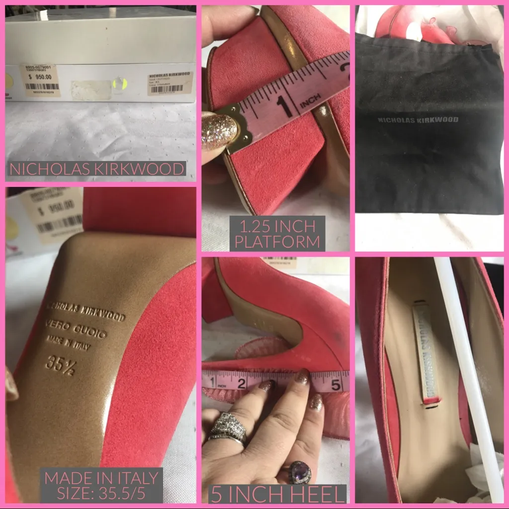 AUTHENTIC NICHOLAS KIRKWOOD PINK SUEDE WITH BACK RUFFLE PLATFORM HEELS (35.5) - Image 15
