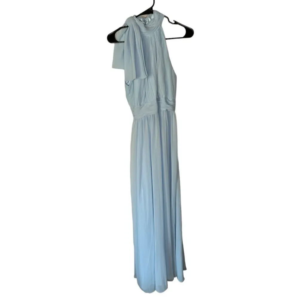 Mac Duggal Ieena Powder Blue Chiffon Mock Neckline Sleeveless Tiered Gown Size 6 - Image 9