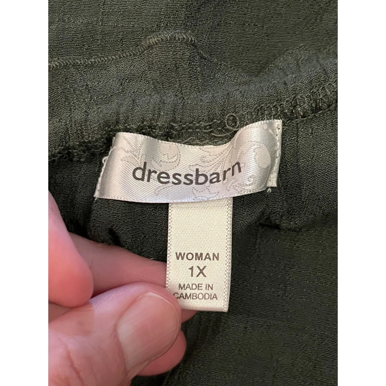 Dressbarn Shirt Womens 1X Olive Green Peasant Boho Embroidered Tassel Tie Top - Image 7