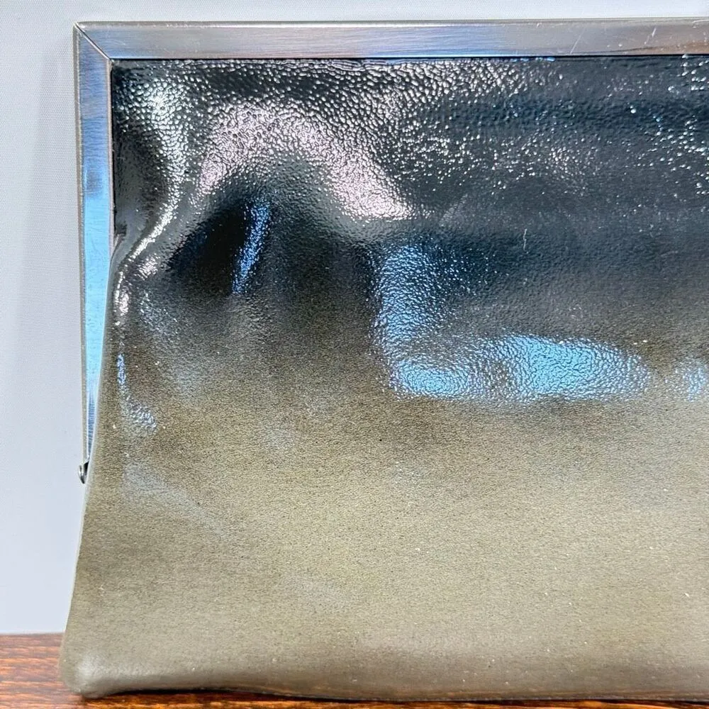Hobo International Patent Leather Long Frame Clutch Purse Black to Gray Ombre 6x - Image 5