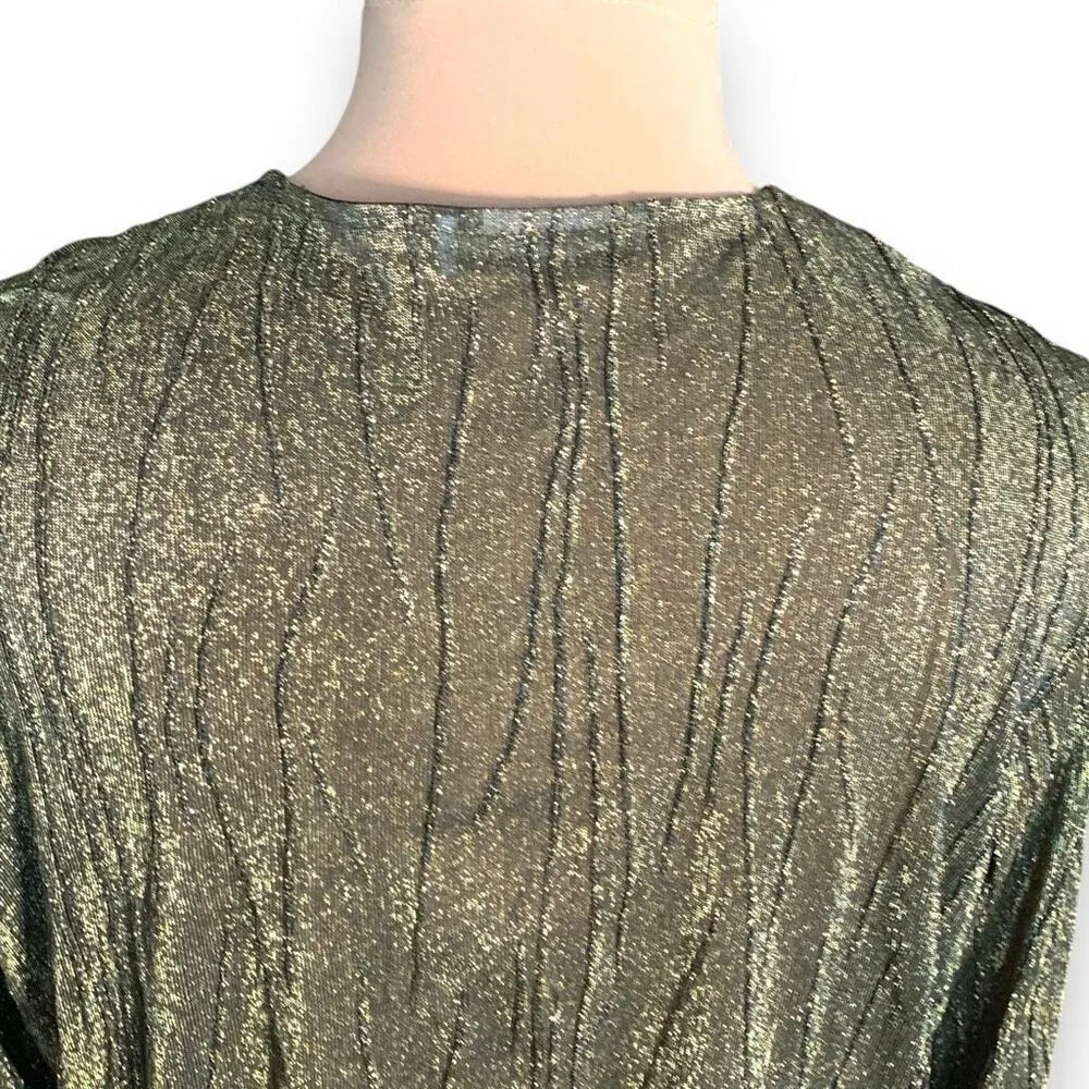 Vintage Lana Lee Petite Metallic Gold Textured Open Front Long Sleeve Cardigan Black Size undefined - Image 5