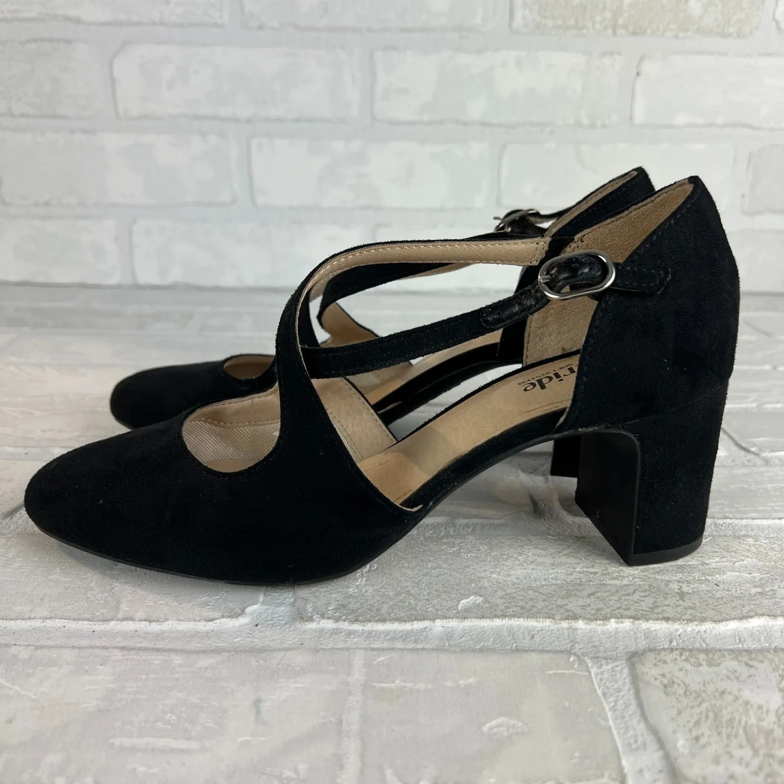 LifeStride‎ Heels Pumps Womens 8.5 Tracy Black Suede Strappy Block Heel Classy - Image 5