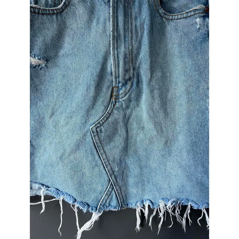Zara Woman Premium Denim Collection Distressed Jean Skirt size XS - Image 6