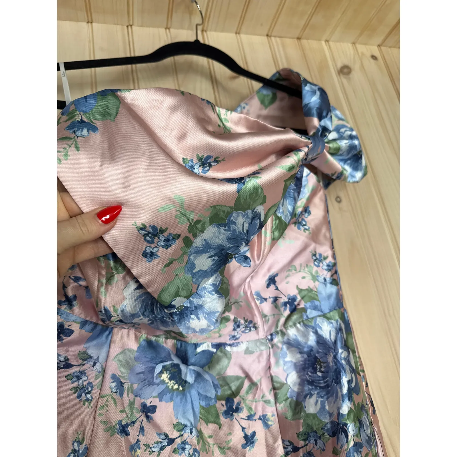 NWT Lulus Soiree Darling Pink Floral Bow Off-the-Shoulder Mini Dress Cocktail M - Image 5