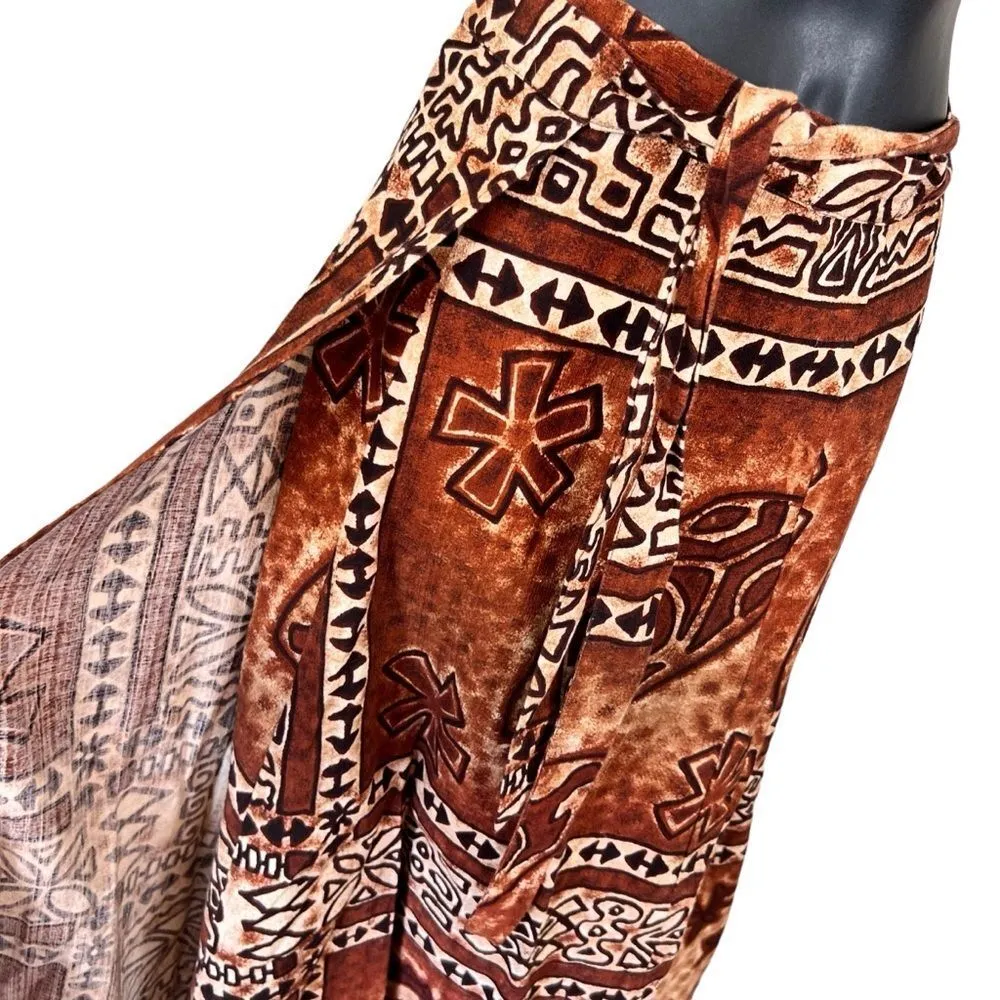 Vintage 1960’s Tiki Tapa Designs Barkcloth Hawaiian Maxi Wrap Skirt Brown Size undefined - Image 2
