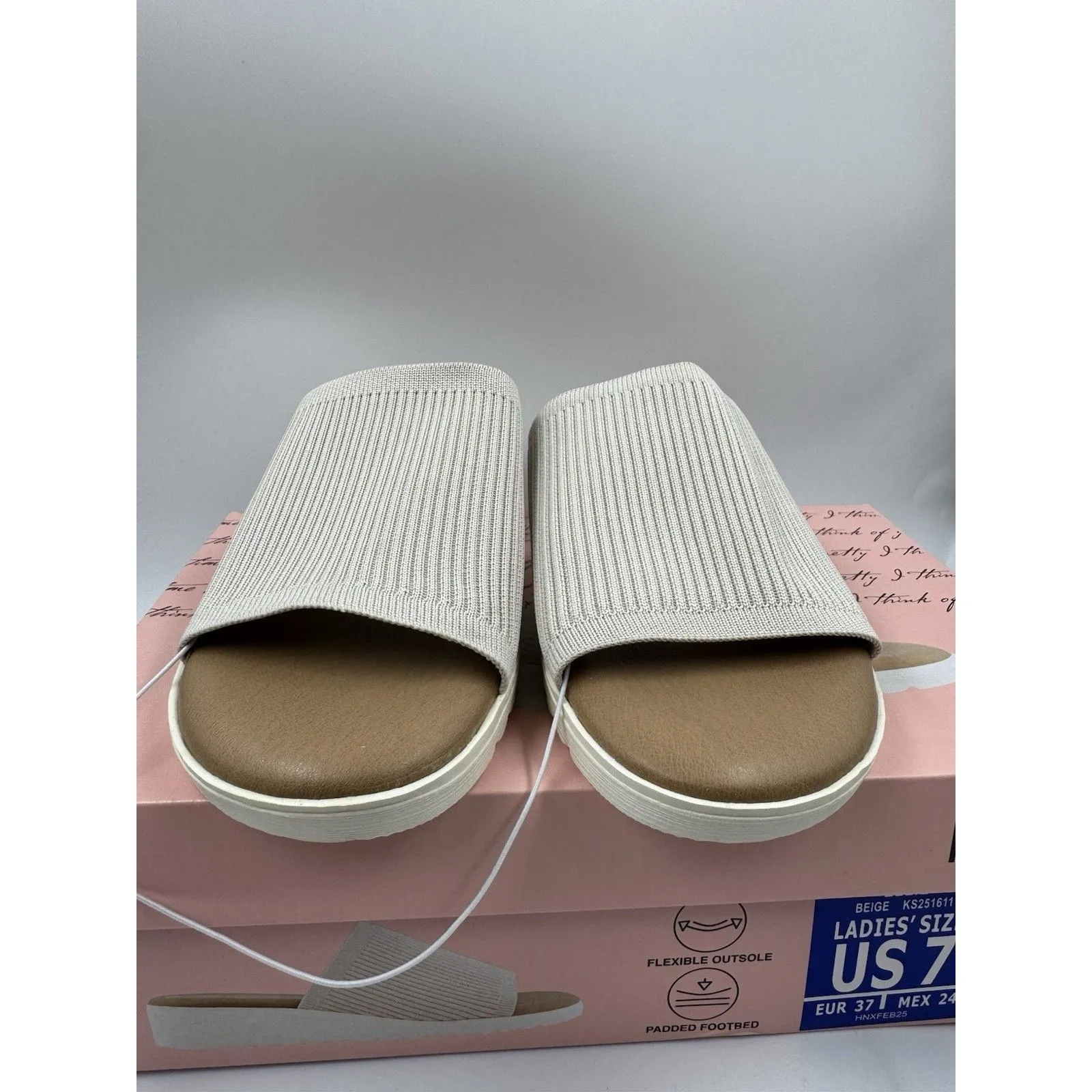 Kensie Ellie Women's Knit Slip On Small Platform Padded Sandals Beige Size 7 New - Image 2