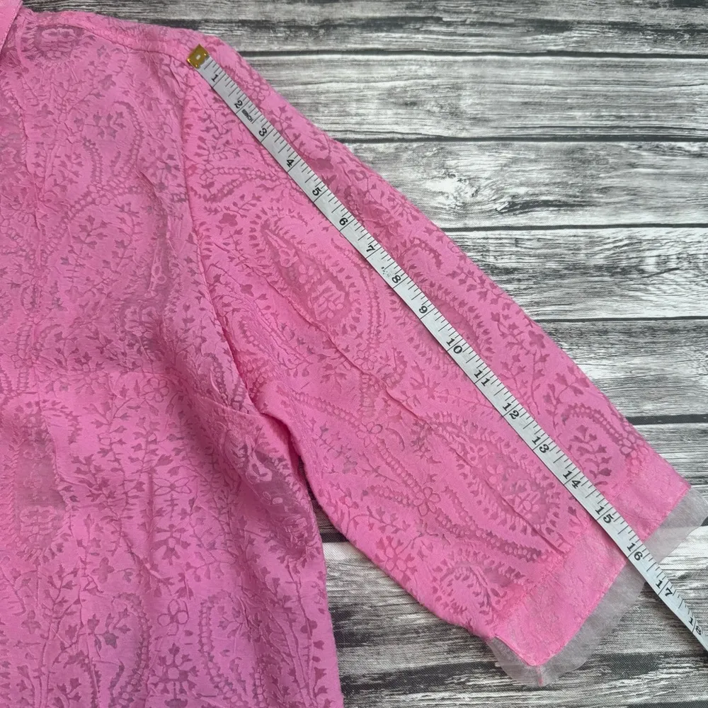 j.h. collectibles Women's Sheer Paisley Lace Button Up Blouse M Med Medium Pink - Image 11