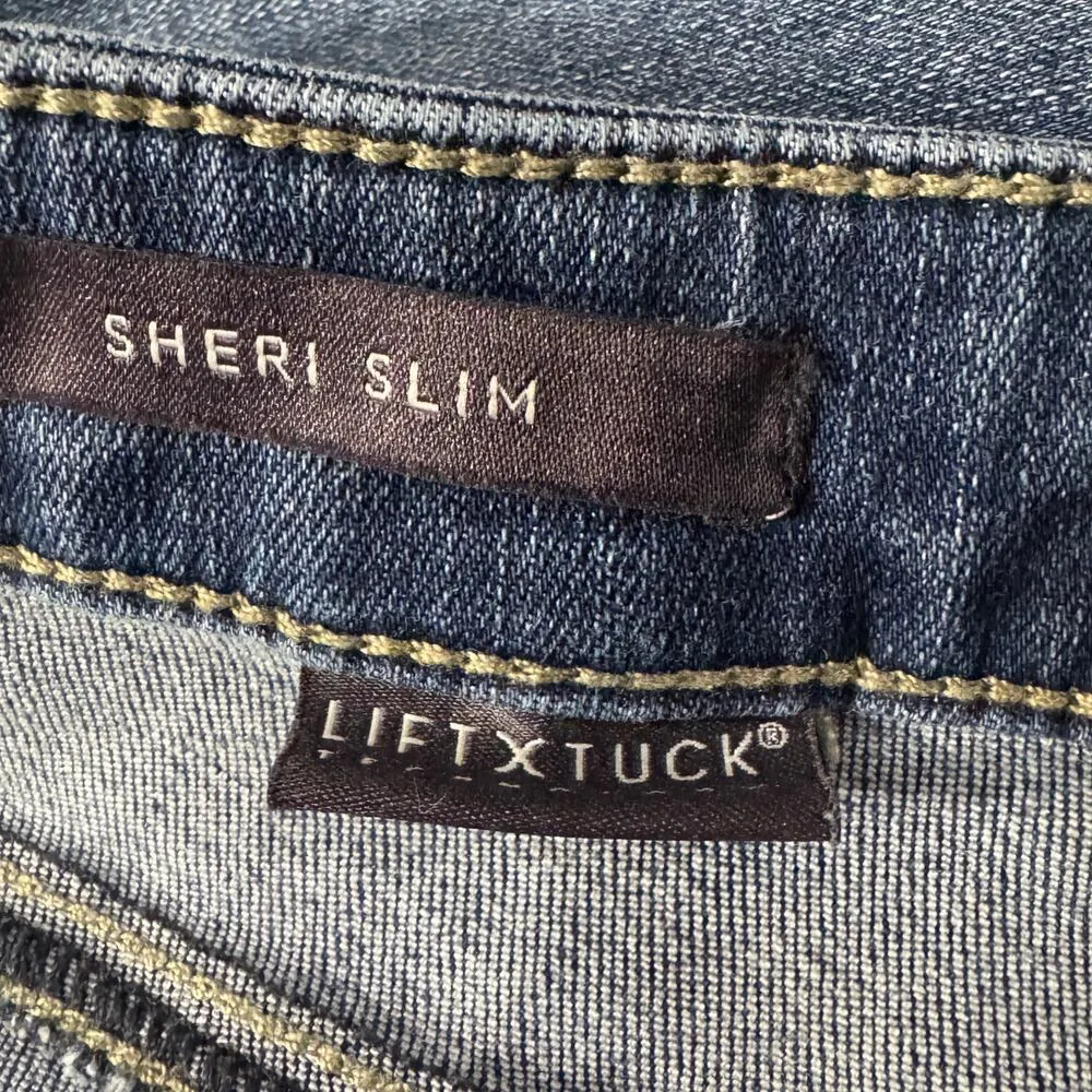 NYDJ SZ 16W Sheri Slim Jeans LiftXTuck Stretch Hi-Rise Zip-Fly Frayed Hems Blue - Image 8