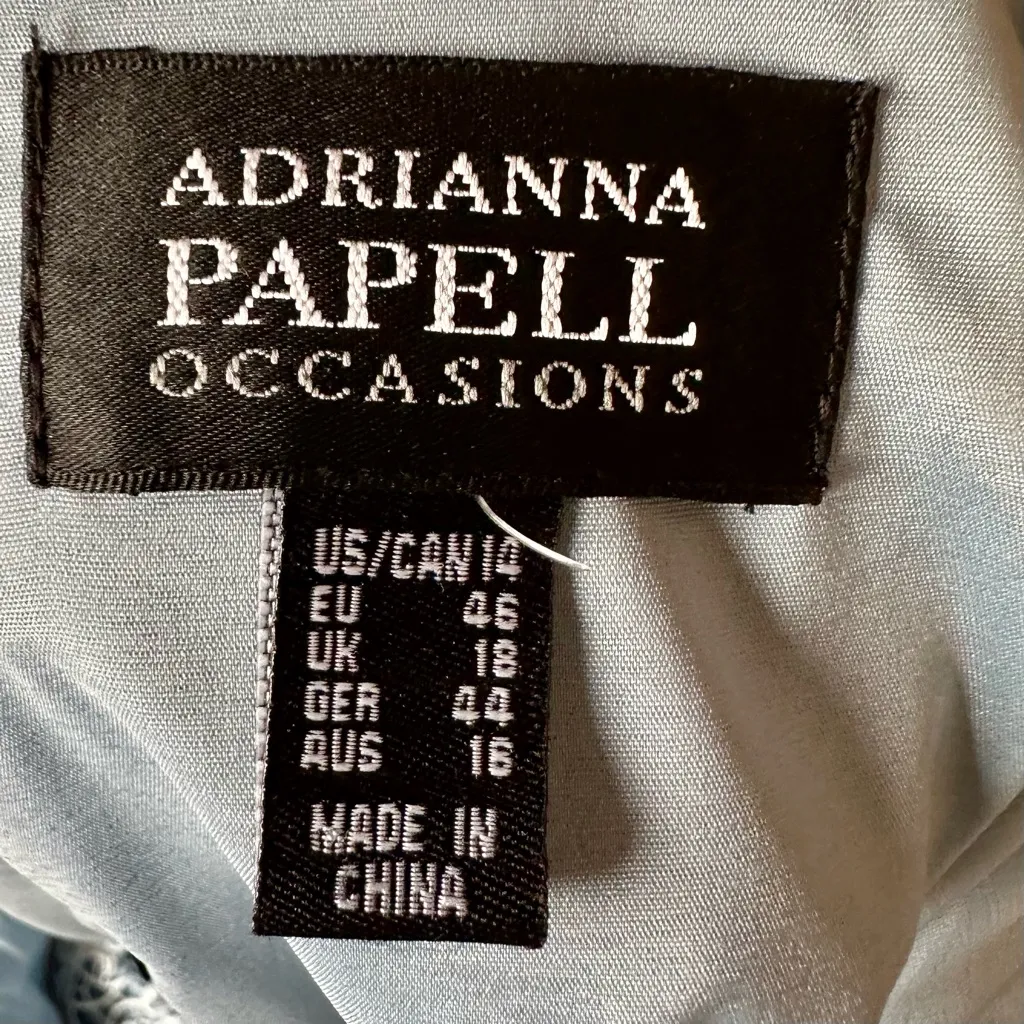 Adrianna Papell Elegant Light Blue Lace Sleeveless Dress Scalloped Ruffle Skirt - Image 10