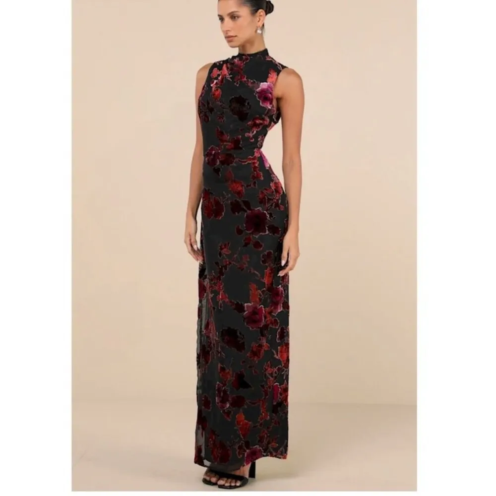 Lulus Composed Glamour NWOT size M Black Burnout Velvet Mock Neck Maxi Dress Size M - Image 15