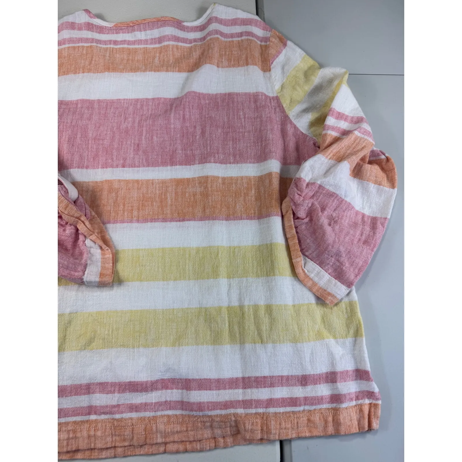 Appleseed's Linen‎ Blend Striped Tunic Top Roll Tab Sleeve Size L - Image 12