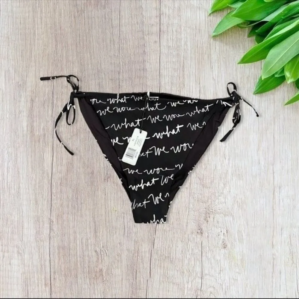 WEWOREWHAT Ruched String Logo Bikini Bottom in Black White XL - Image 4