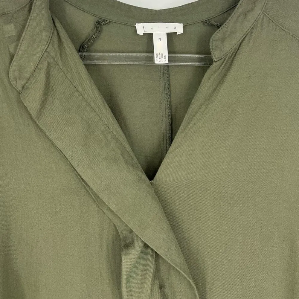 Leith Ruffle Front Hi-Lo Blouse Olive Green M - Image 4