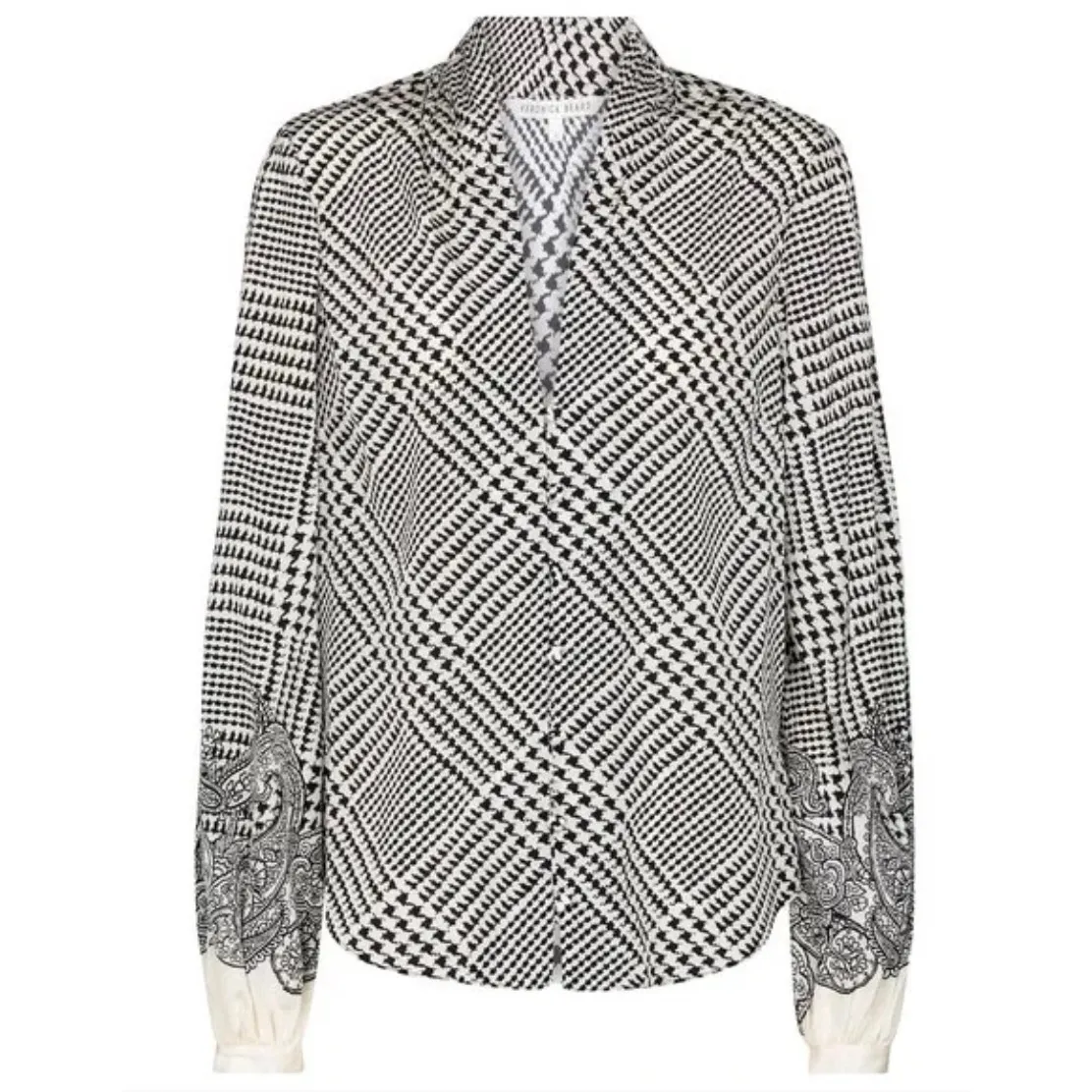Veronica Beard  Beata Houndstooth Print Stretch Silk Blouse - Image 3