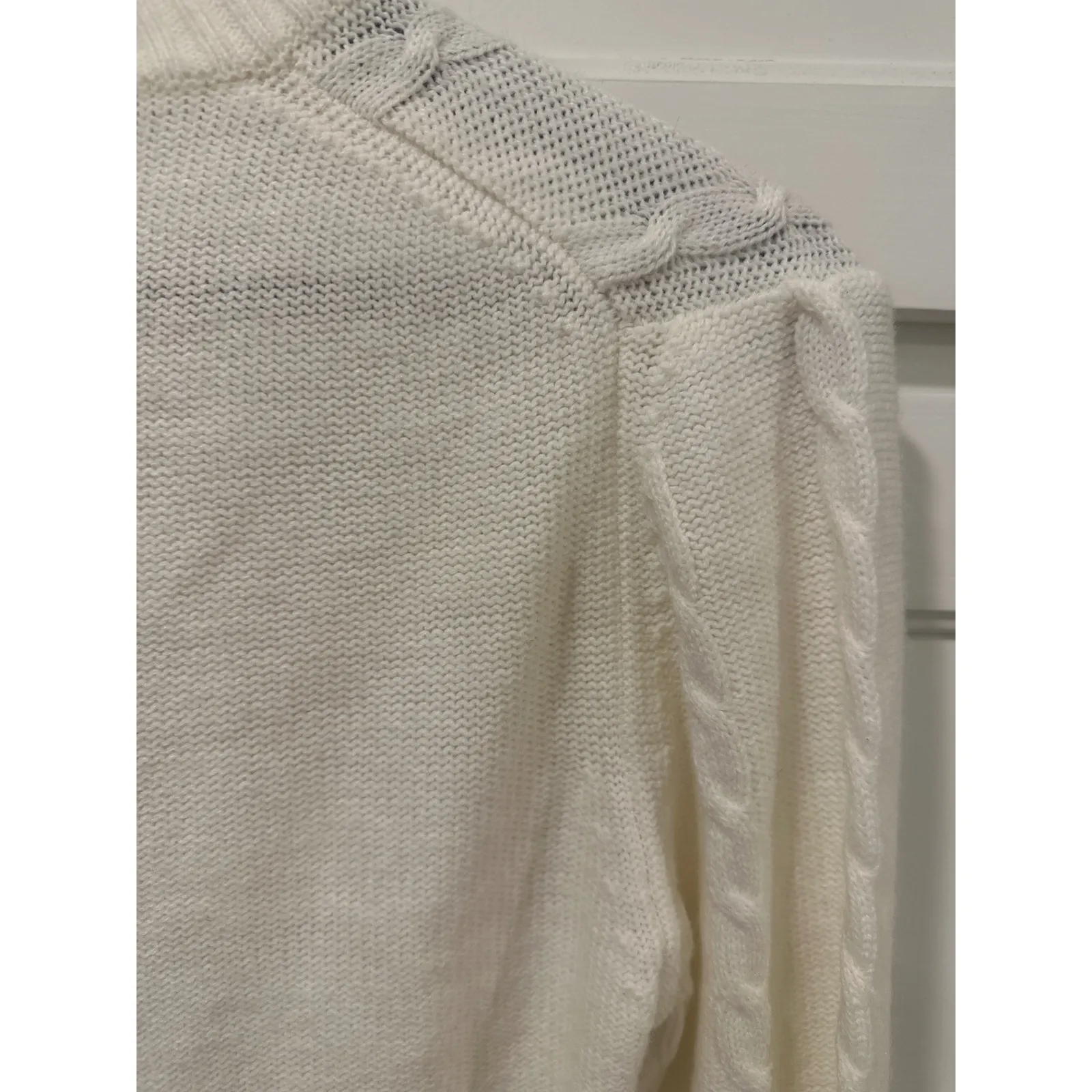 Haymaker VTG 70's Cable Knit V Neck Sweater Cream Classic Preppy Style Size M White Size M - Image 7