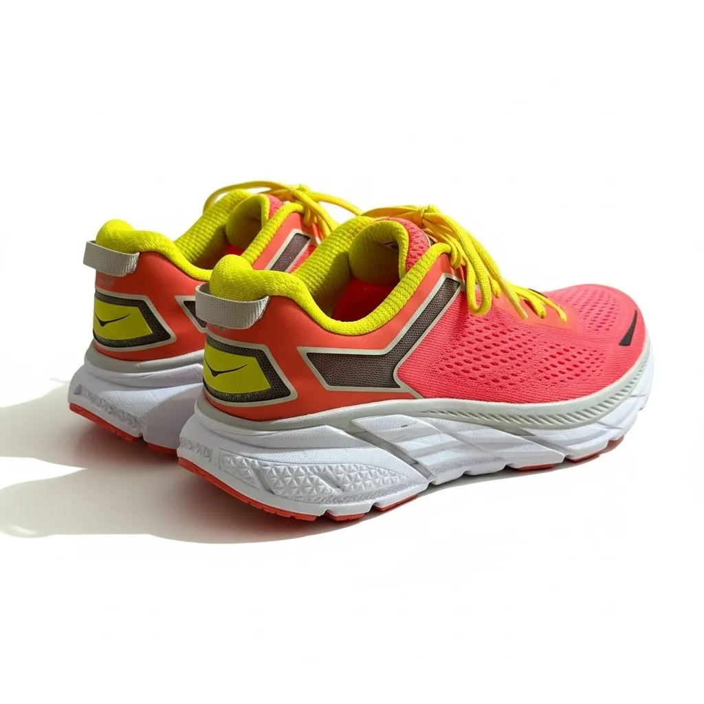 Hoka One One Womens Clifton 1 Running Shoes Size 7 Coral Yellow Lightweight Road - Image 4