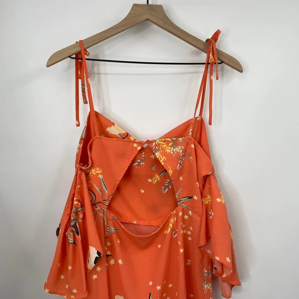 Urban Outfitters Floral Print Midi Dress Off Shoulder Cut Out Orange Womens L - Image 6