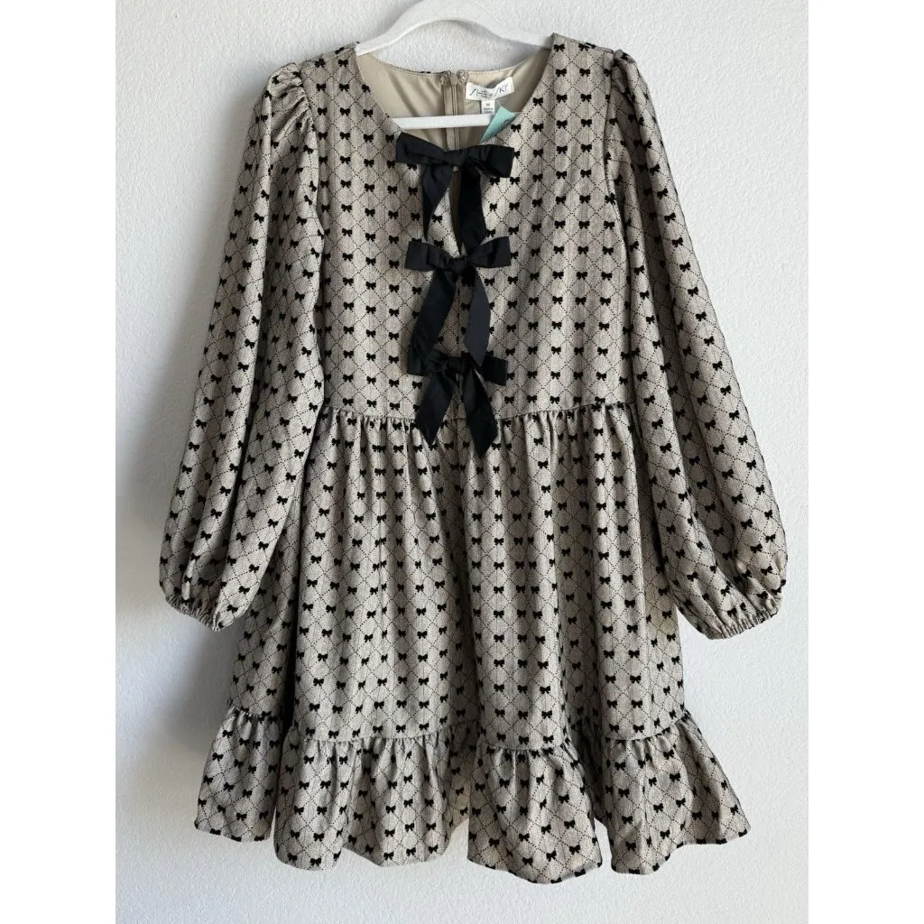 She + Sky Taupe Florence Bow Detail‎ Dress Long Sleeve Woven Dress Women’s M NEW - Image 6