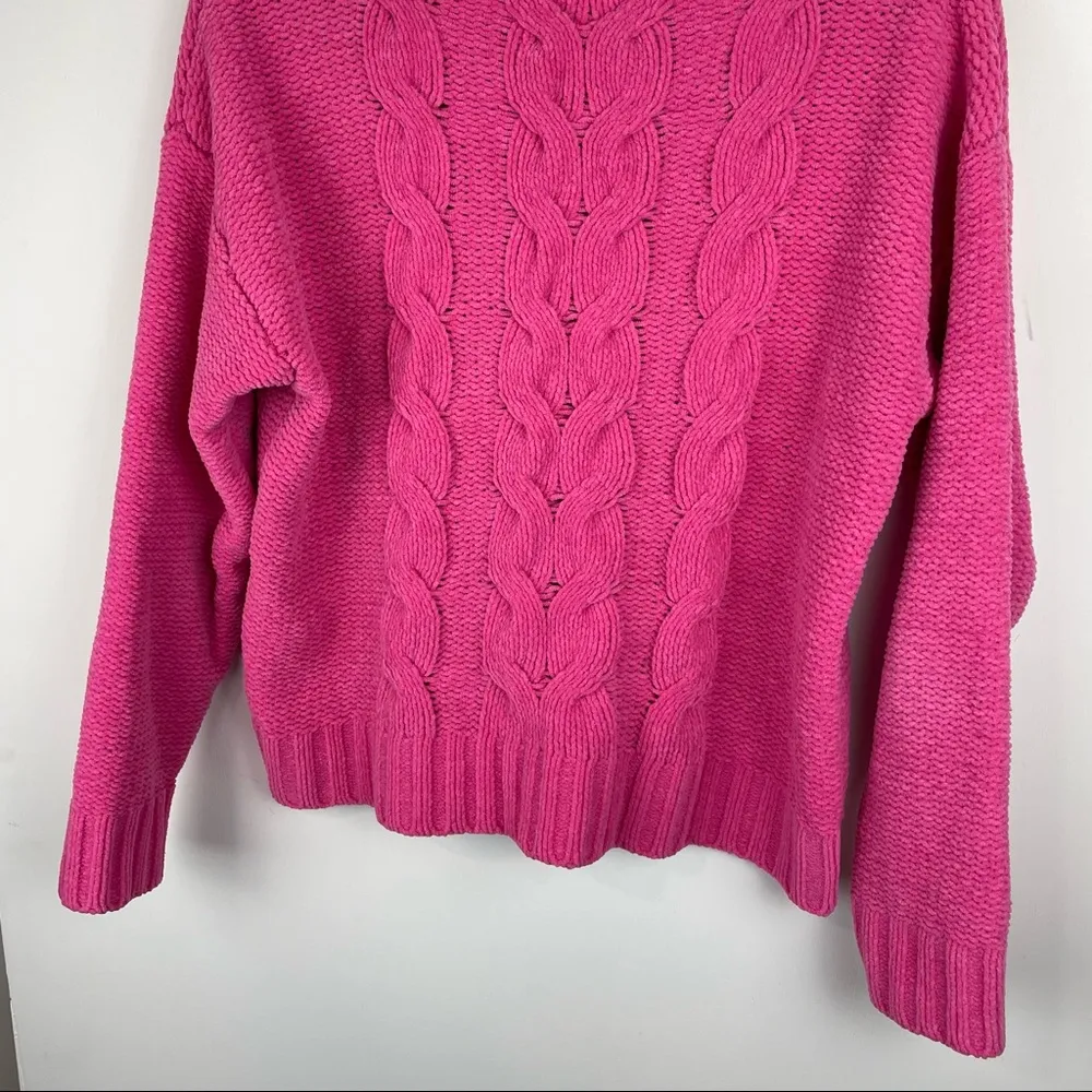 American Eagle Pink Chenille Cable Knit Sweater Sz Medium Boho Chic - Image 8