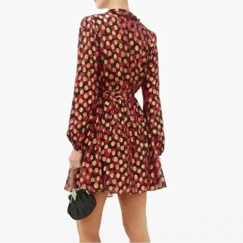 SALONI Scarlet Daisy Tilly Red Gold Black Shimmer Ruffle Mini C Dress Size 0 - Image 10